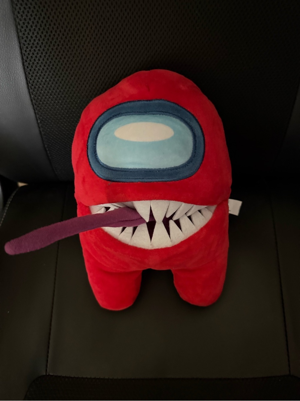 Red Crewmate-Inspired Among Us Plush Toy with Blue Visor and Purple Tongue